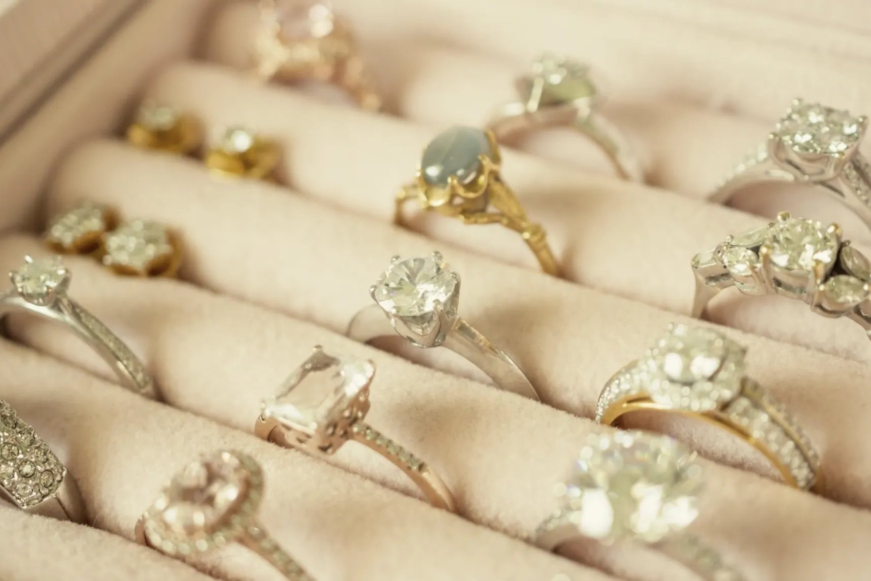 A well organised and displayed collection of rings.