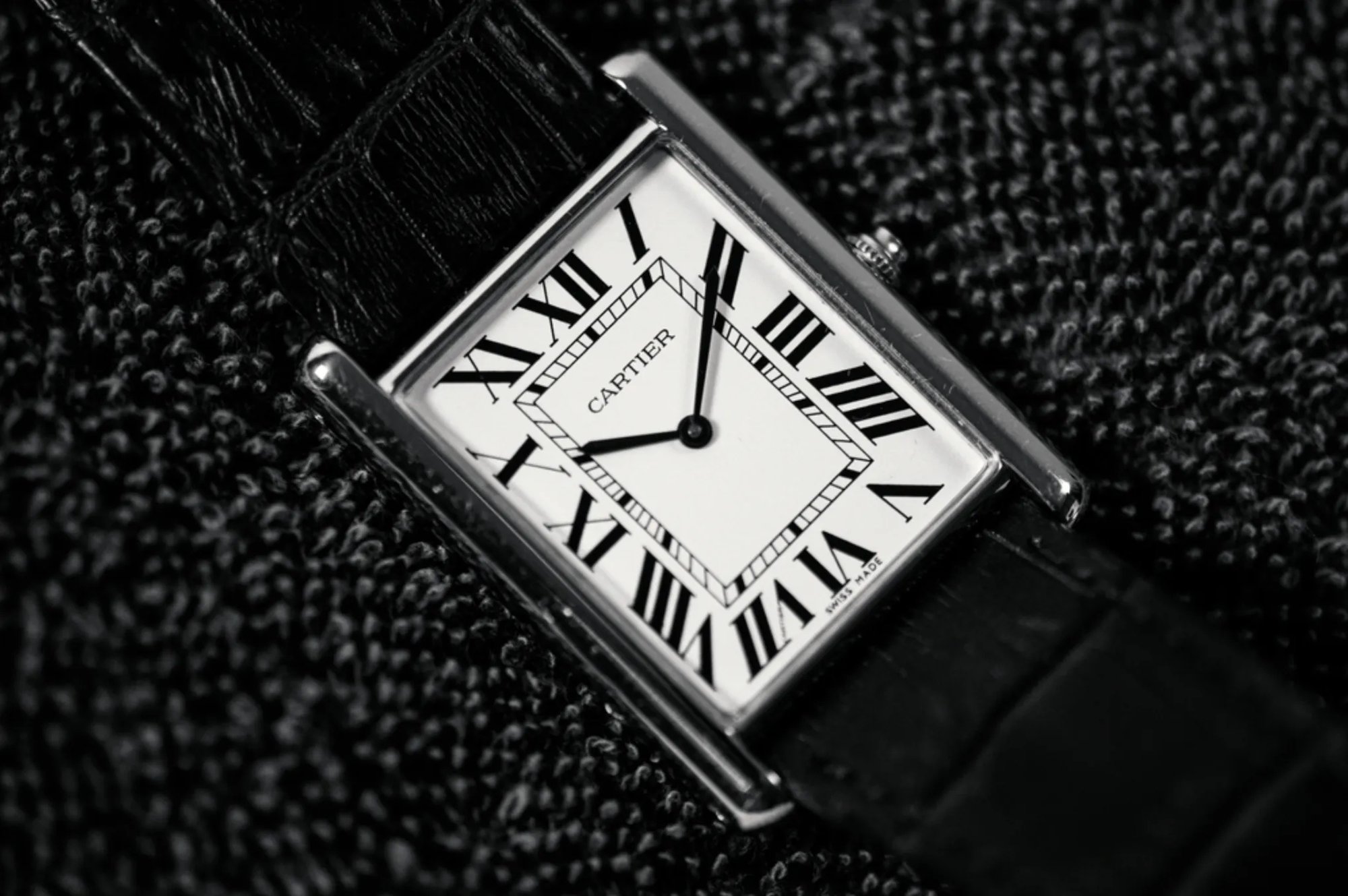 The Cartier Tank Solo in black.