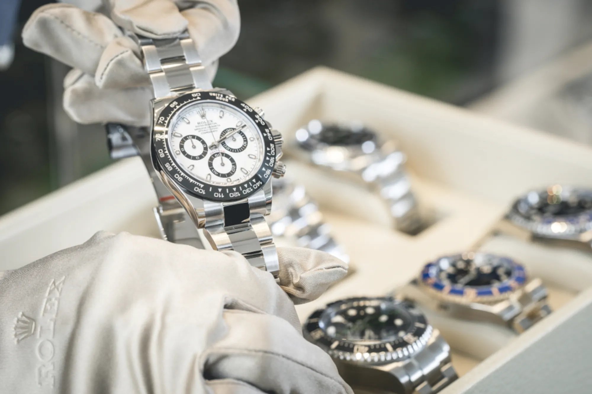 A collection of Rolex luxury watches in an authorised boutique in Australia.