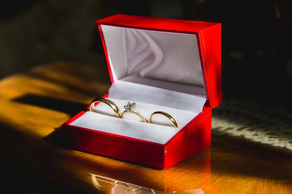  Packing engagement rings in a jewellery box before travelling.  